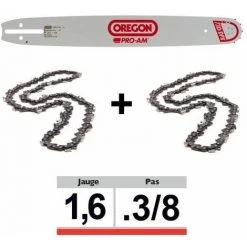 Pack 1 Guide + 2 Chaînes Tronçonneuse Oregon SFHD025 3/8 063 | 38cm